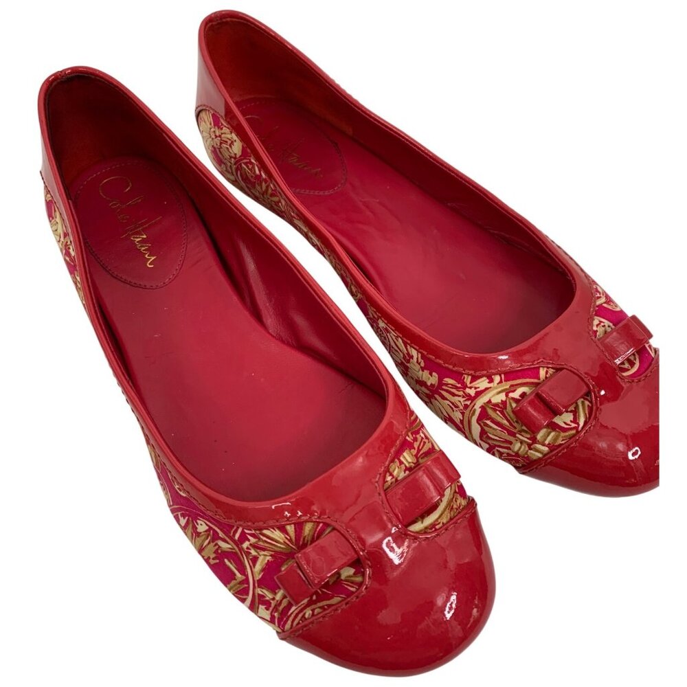 Cole Haan Womens Red & Gold Ballet Bow Flats Nike Air Soles Size 7.5 Y10669